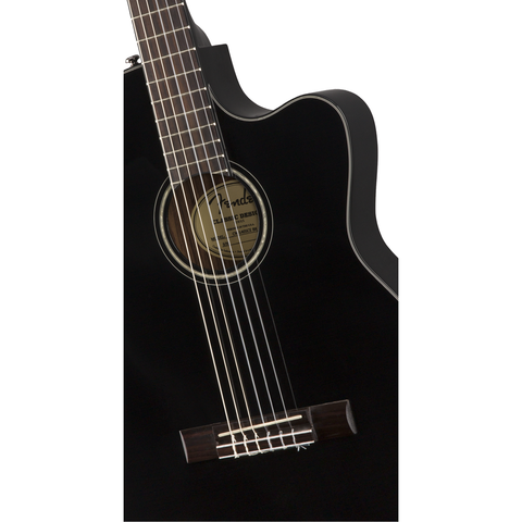 Guitarra Electroacústica Cn-140sce Nylon Fender Negro Con Estuche Rigido