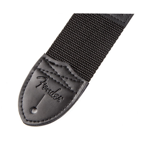 FENDER BLACK POLYESTER GUITAR STRAP YELLOW LOGO.
