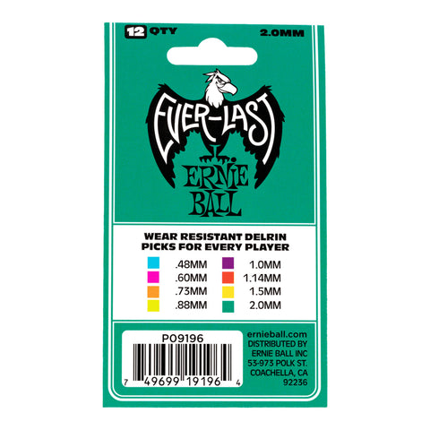 Picks De 2.0 Mm Por 12Un Ernie Ball P09196 Verde