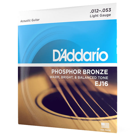 D'ADDARIO ACOUSTIC GUITAR STRING SET CALIBER 12/53 EJ16