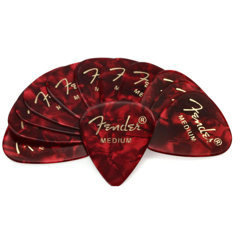 Picks Fender En Celuloide Medios 12 Und Rojo Nacarado