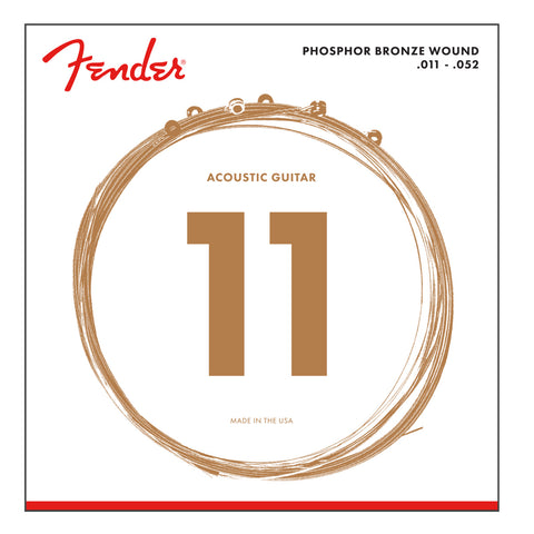 Set De Cuerdas Para Guitarra Acustica Fender En Bronce Y Fosforo Calibre 11/52