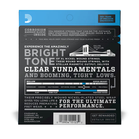 Set De Cuerdas Para Bajo D'addario Calibre 45/100 Exl170
