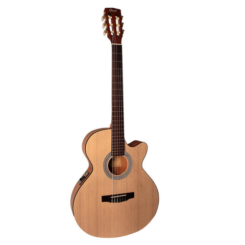 CORT ELECTROACOUSTIC GUITAR WITH NATURAL CEC1 NYLON STRINGS WITH CASE.