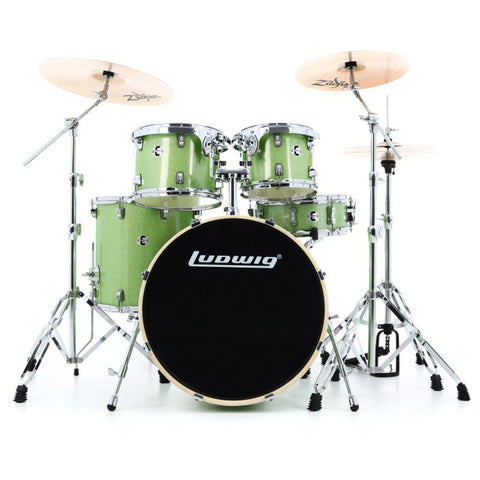 BATERIA ACUSTICA LUDWIG EVOLUTION 5PC 22" CON HARD & ZBT PACK MINT SPARKLE LE522018