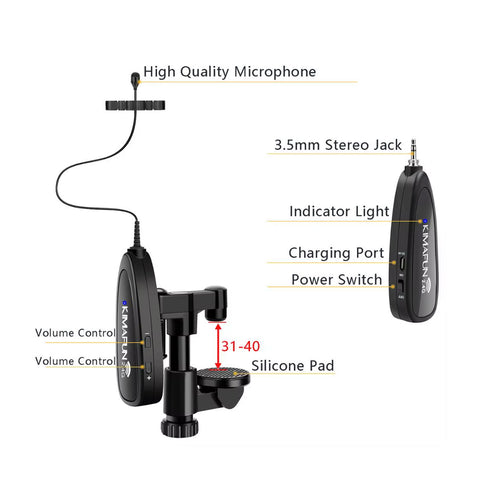 Micrófono Inalámbrico Para Violín Kimafun CX220-3 2.4GHz Recargable