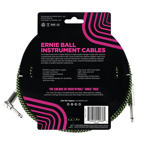 Cable Para Instrumento Ernieball En L Trenzado De 5 Metros
