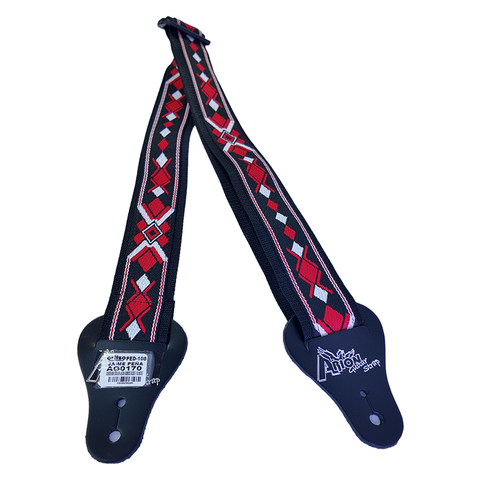 Correa Multicolor Negra Rombos Rojos Y Blancos