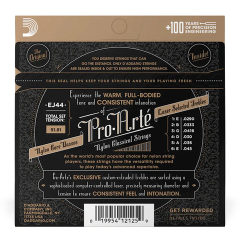 Set De Cuerdas Para Guitarra Clásica D’Addario EJ44 Pro-Arté Nylon Extra Fuerte