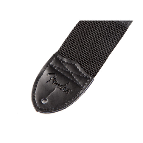 FENDER BLACK POLYESTER GUITAR STRAP WHITE LOGO.