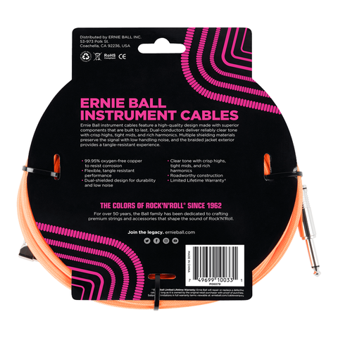 Cable Punta En L Ernie Ball De 3 Metros P06079 Naranja Neon