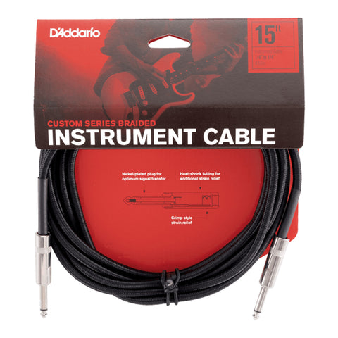 D'ADDARIO INSTRUMENT CABLE 3 METERS PW-BG-15BK BRAIDED