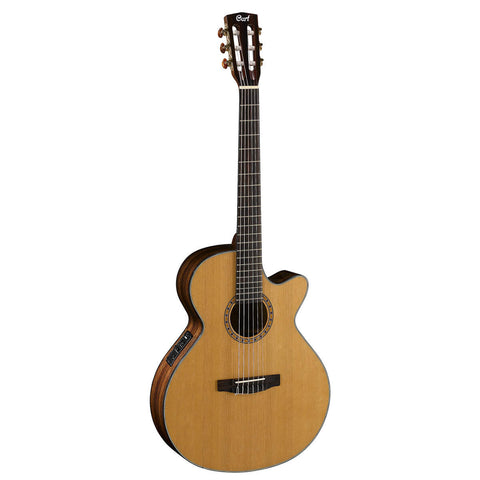 CORT ELECTROACOUSTIC GUITAR WITH NATURAL CEC7 NYLON STRINGS.
