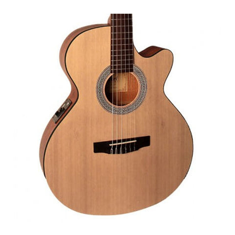 CORT ELECTROACOUSTIC GUITAR WITH NATURAL CEC1 NYLON STRINGS WITH CASE. 