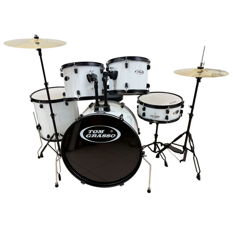Batería Acústica Completa Blanca JBP0903 5 Piezas Con Platillos Y Banqueta