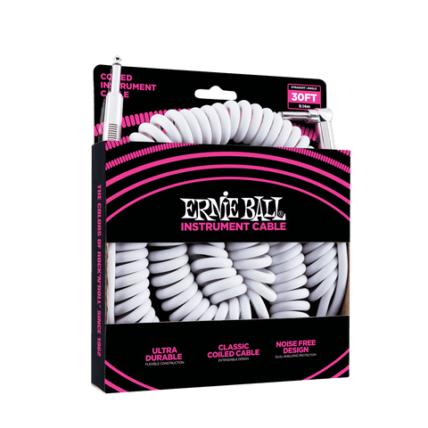 ERNIE BALL 9 METER L-TIP WHITE WRIST CABLE. 