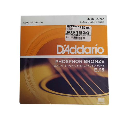 SET DE CUERDAS PARA GUITARRA ACÚSTICA D´ADDARIO CALIBRE 10/47 EJ15