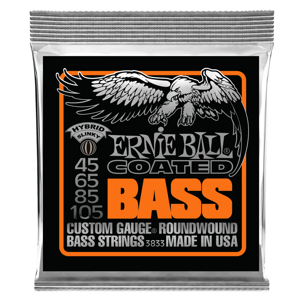 SET OF 4 STRINGS FOR ERNIE BALL SLINKY COATED ELECTRIC BASS 45/10 GAUGE. 