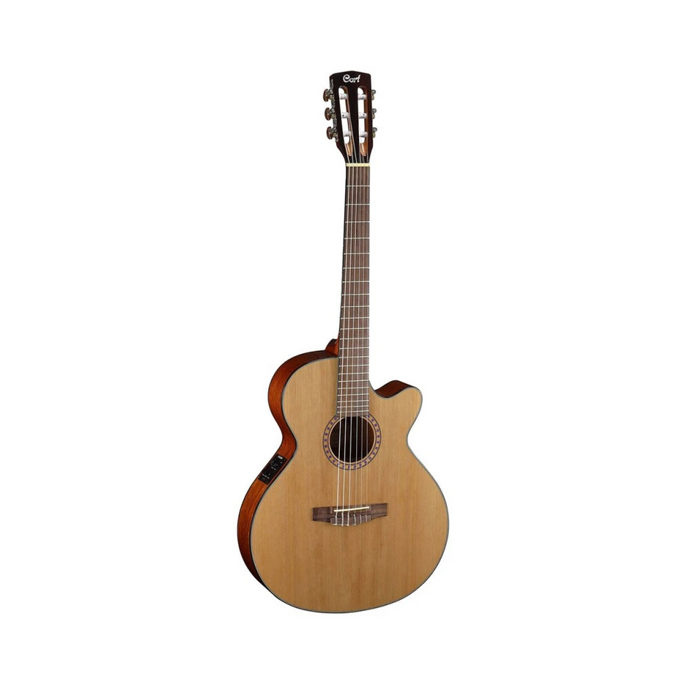 CORT ELECTROACOUSTIC GUITAR WITH NATURAL LACQUERED CEC5 NYLON STRINGS