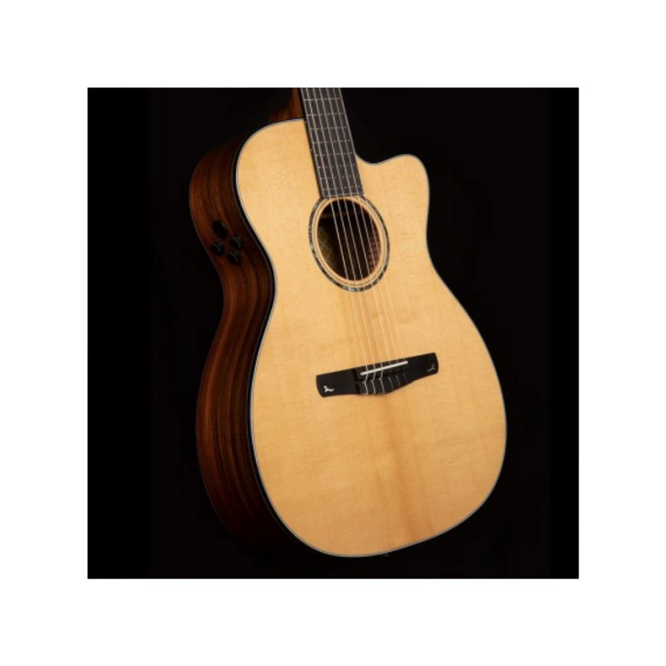 CORT ELECTROACOUSTIC GUITAR WITH NATURAL LACQUERED GOLD OC8 NYLON STRINGS WITH CASE