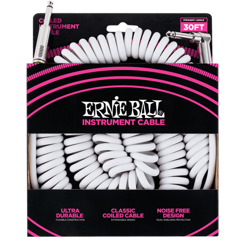 ERNIE BALL 9 METER L-TIP WHITE WRIST CABLE. 