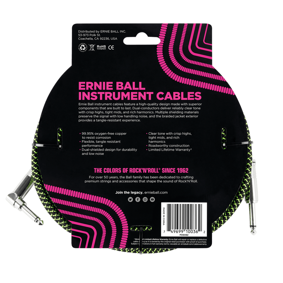 5 METER BRAIDED L-shaped ERNIEBALL INSTRUMENT CABLE
