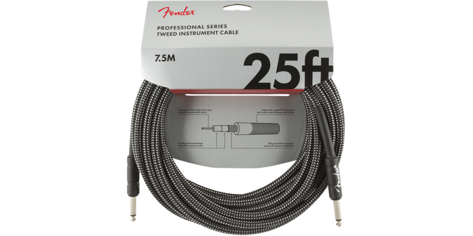 FENDER PROFESSIONAL SERIES 7.5 METER GRAY BRAIDED CABLE